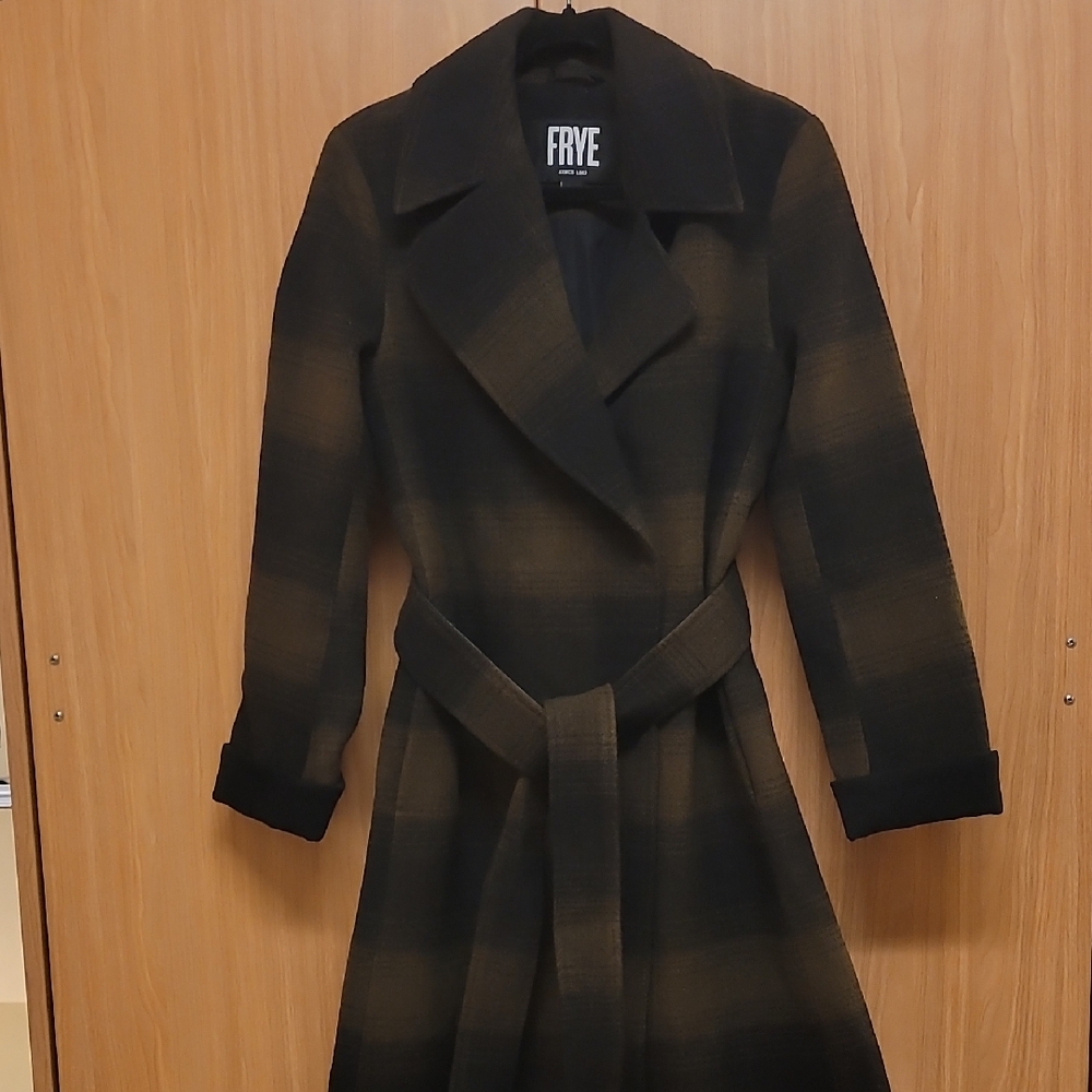Frye Black and Brown Plaid Coat